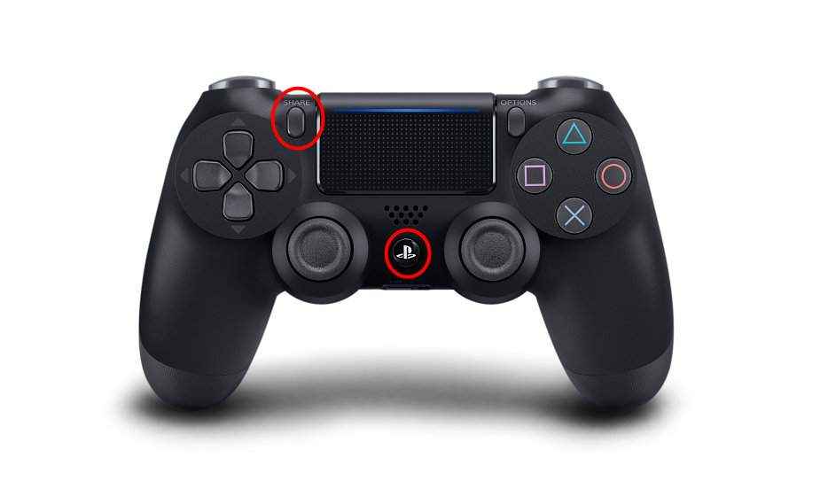 press the PS and share PS4 controller