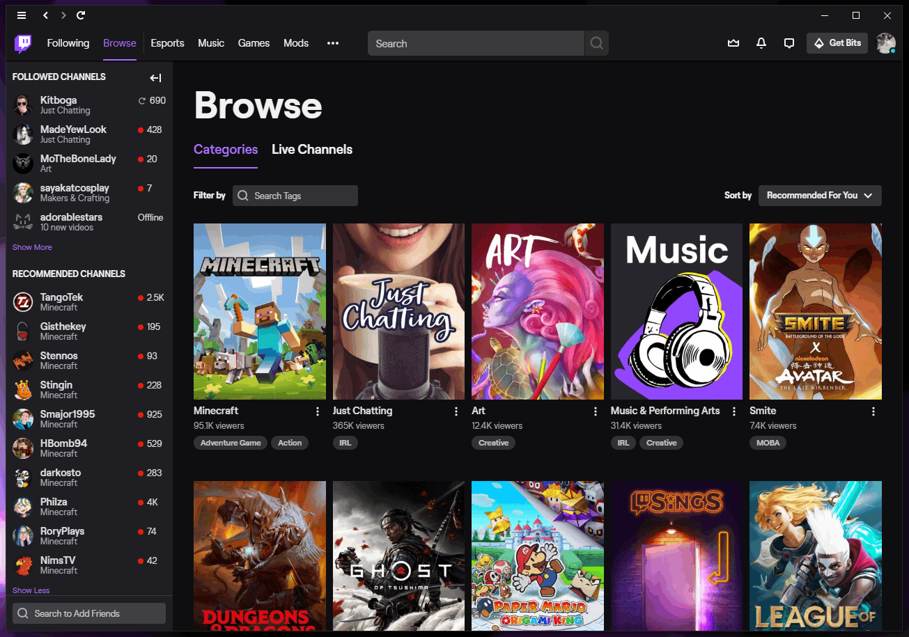 click the profile icon to stream Nintendo Switch on Twitch