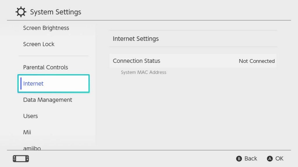 Select Internet Settings to connect Nintendo Switch to WiFi
