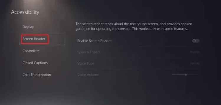 swipe the toggle to turn off  voice on PS5