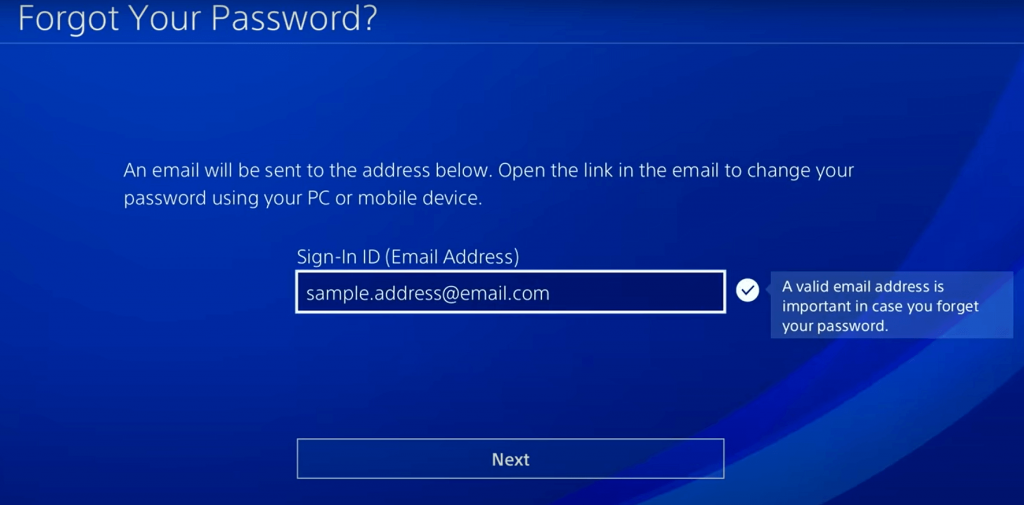 Click Next to reset your PS4 password