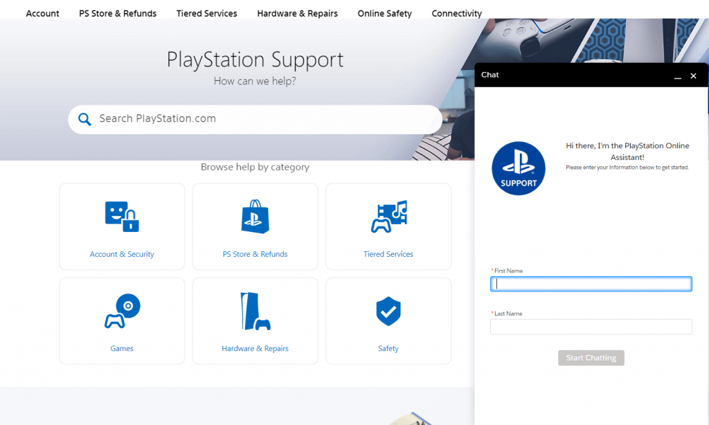 Playstation support page.