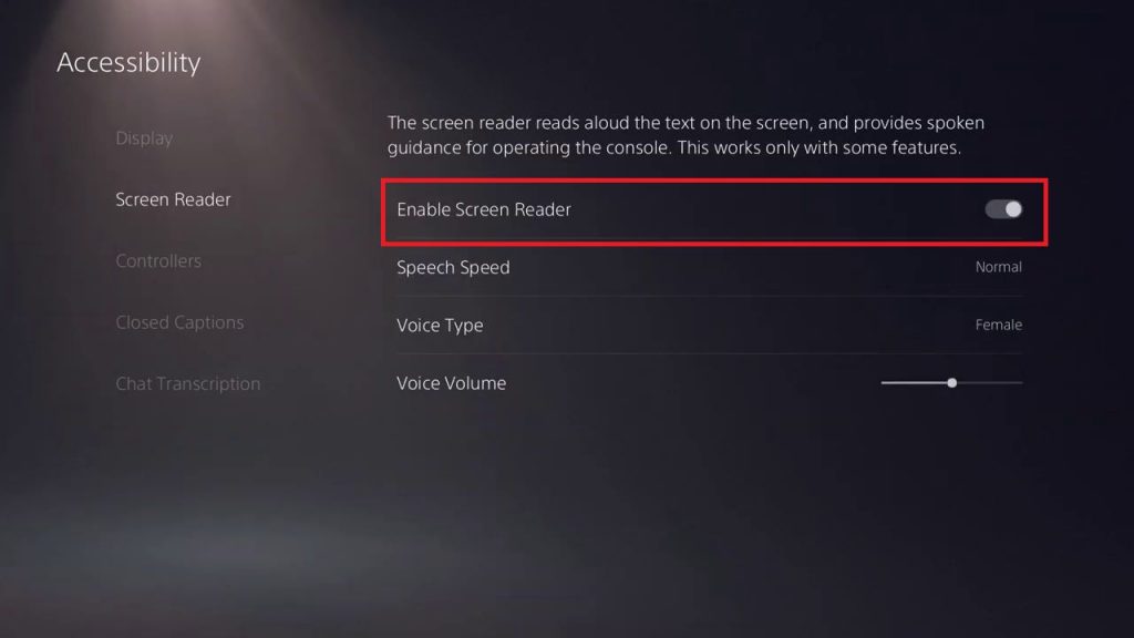 Turn off the Enable Screen Reader toggle