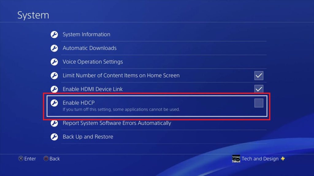 Enable HDCP on PS4