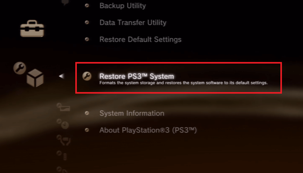 Tap the Restore PS3 System