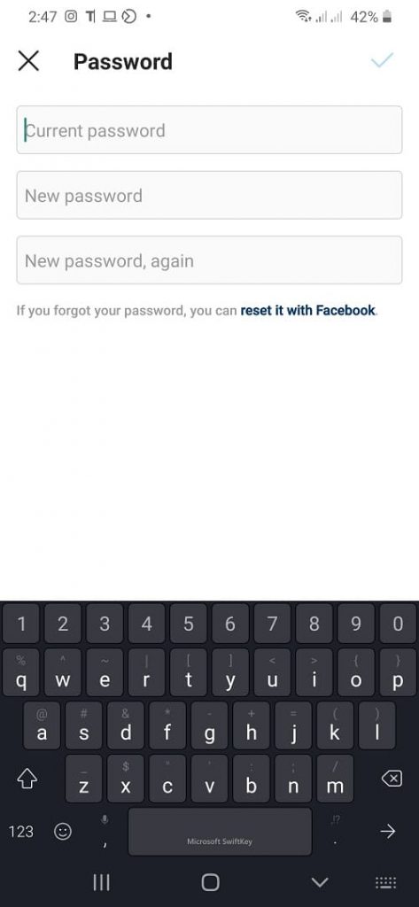 Old and new Instagram password