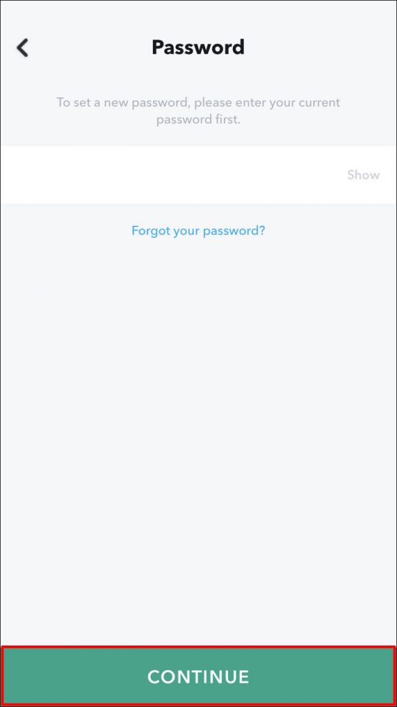 Enter Current Snapchat Password