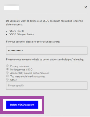 Delete VSCO account
