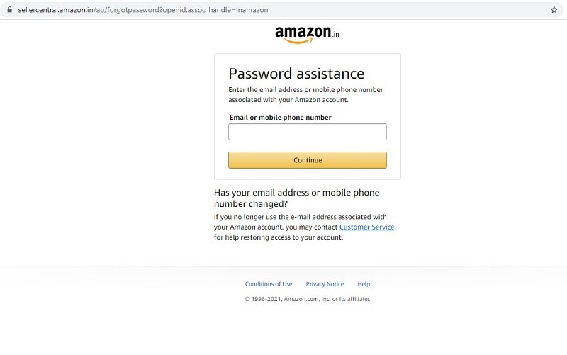Amazon password assistance to change password.