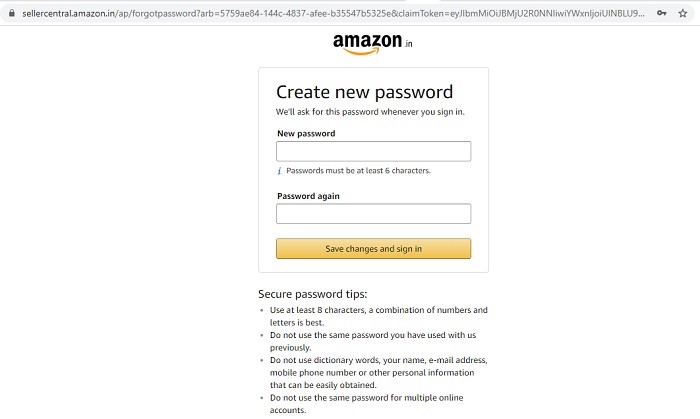 Enter new password for Amazon