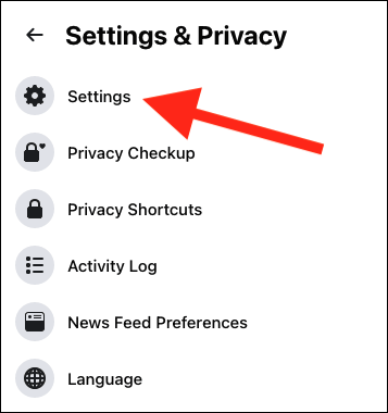 Click Settings to change Facebook password