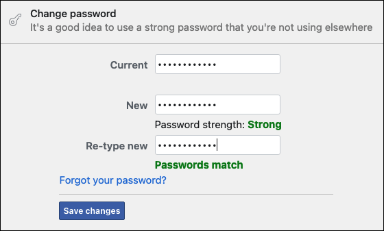Enter current and new password for your fakebook account