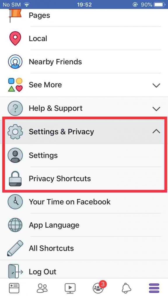 Tap security from the Facebook app