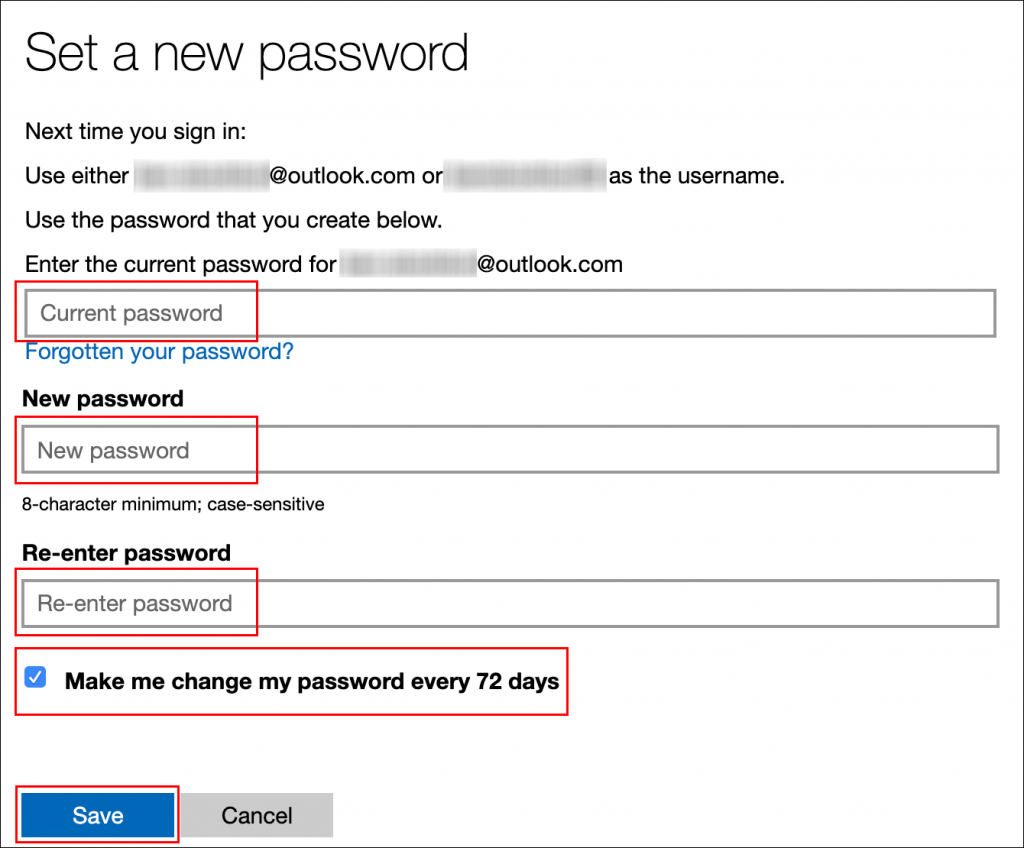 Enter the new password and click Save