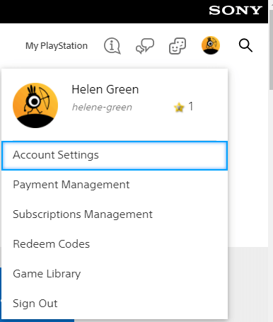 Go to Account settings from PlayStation website