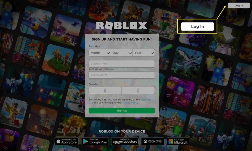 Click Log In on Roblox website