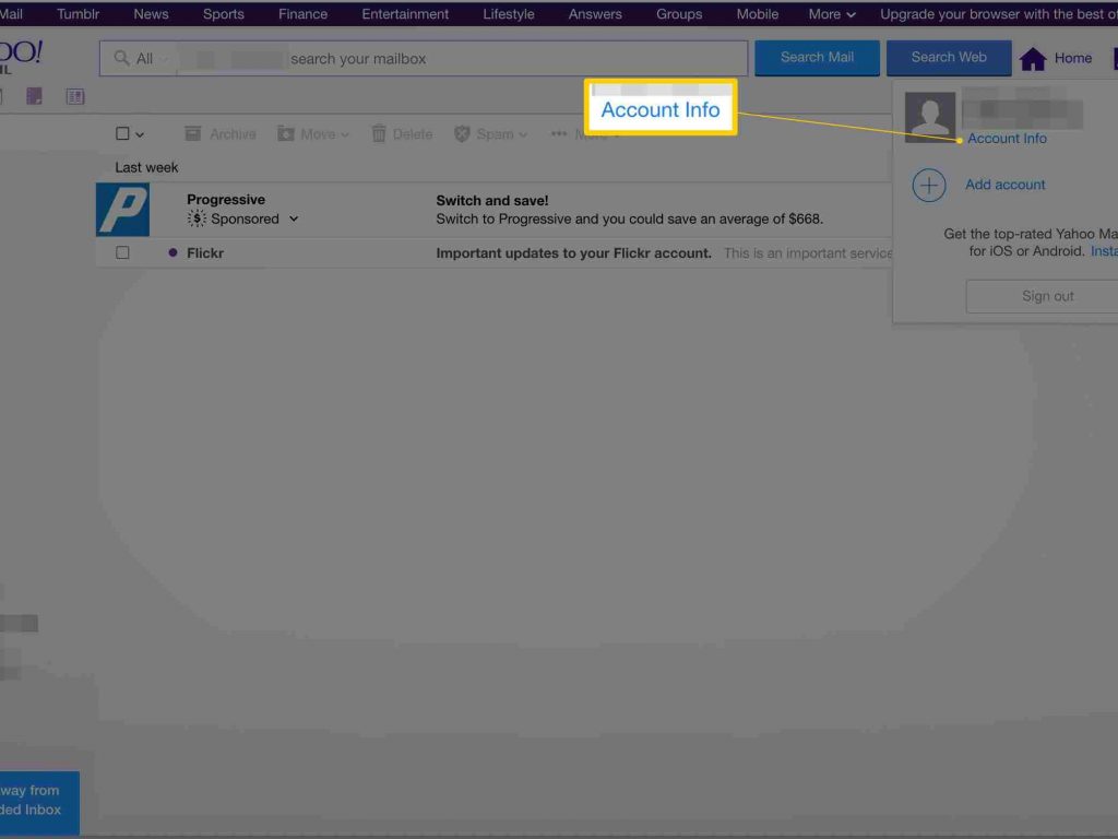 Go to Account Info to change Yahoo password