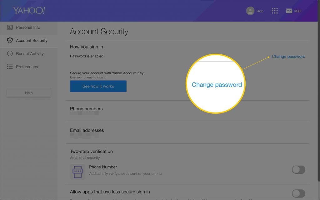 Click change password on Yahoo
