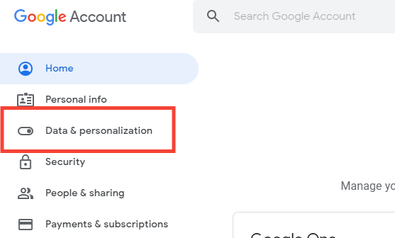 Click Data & Personalization on My Google Account page