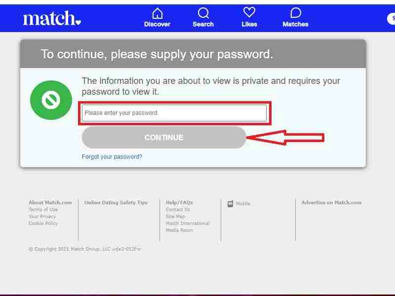 Enter password to delete Match account