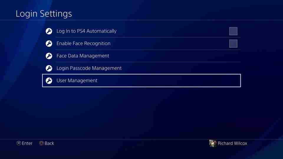 Select User management in PS4 settings