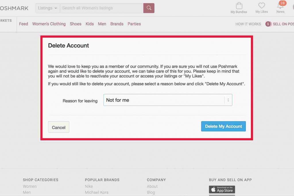 How to delete Poshmark account from browser