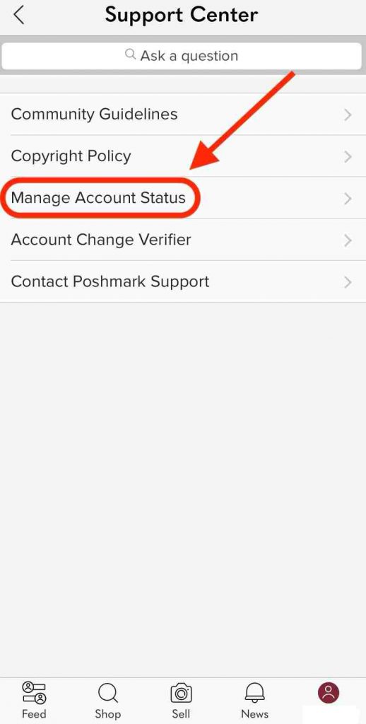 Click Manage Account Status 