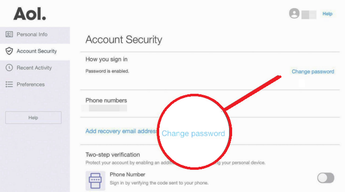 how to change AOL password 