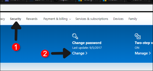 how to change Microsoft password