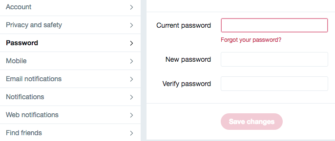 how to change twitter password 
