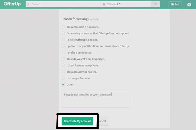 how to delete offerup account 
