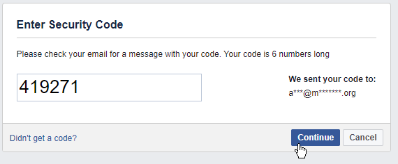 type six digit codes to reset facebook password