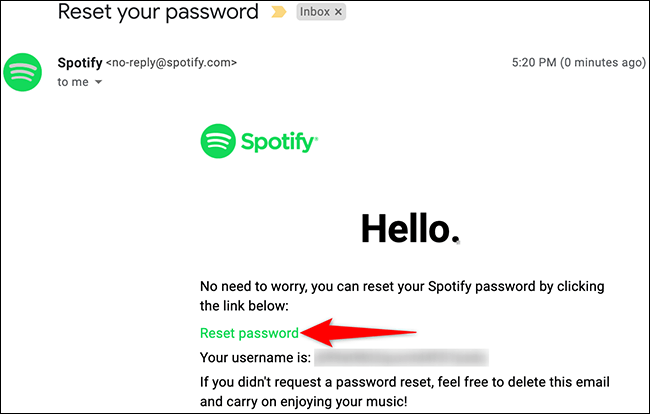reset spotify password by clicking on link