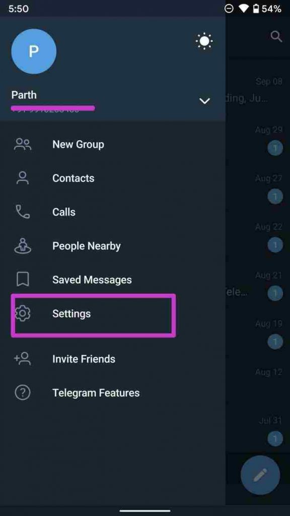 Go to Telegram Settings to change password