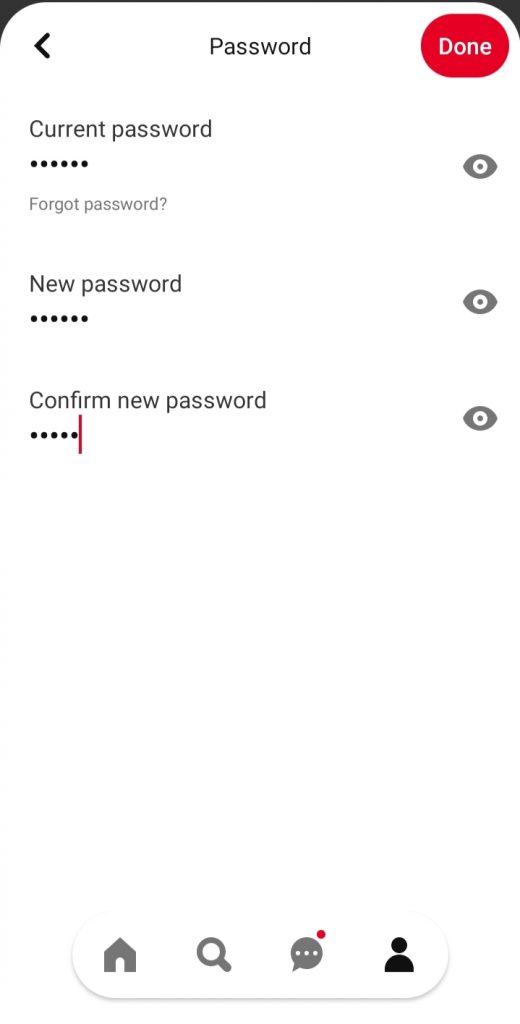 change Pinterest password