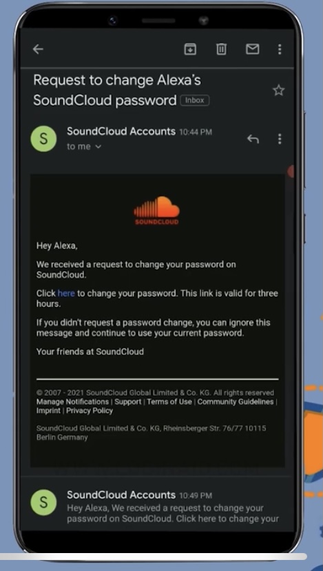 Click the SoundCloud Password reset link
