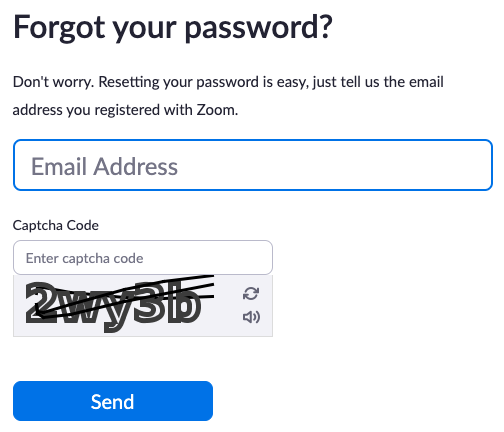 Enter your email address and captcha and click Send