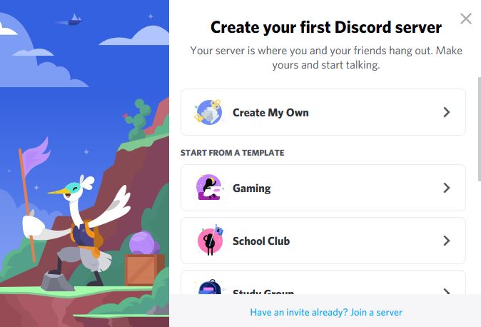 Create your first Discord server