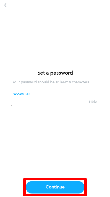 Choose a password for Snapchat