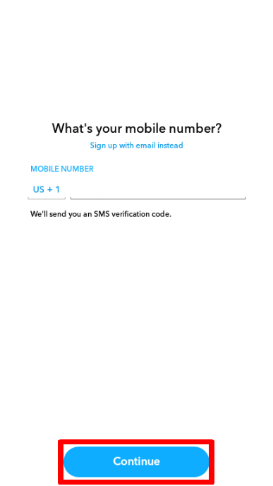 Enter your phone number for Snapchat