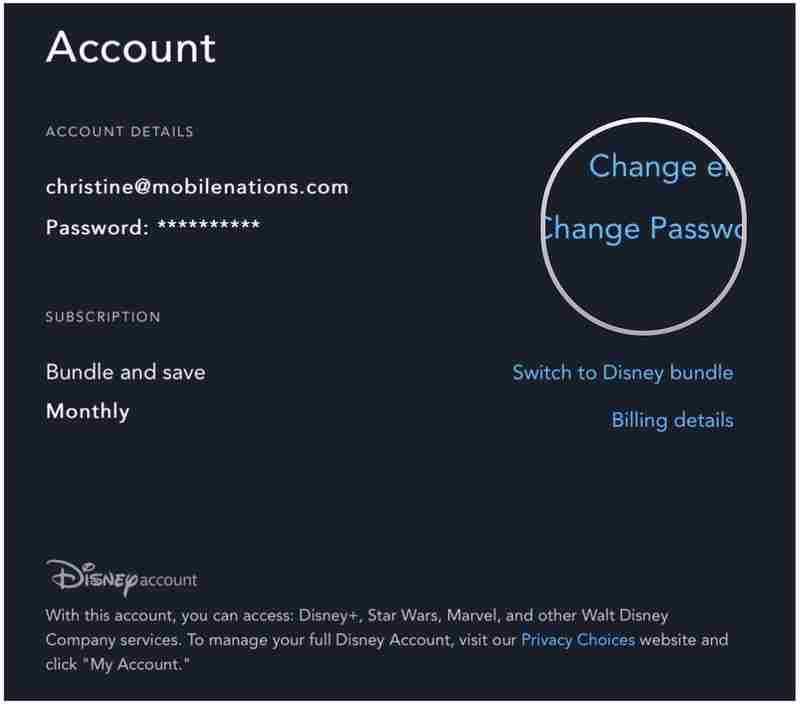Tap Change Password option