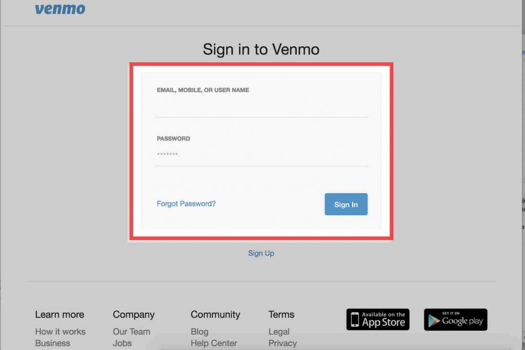 Sign in to change Venmo password