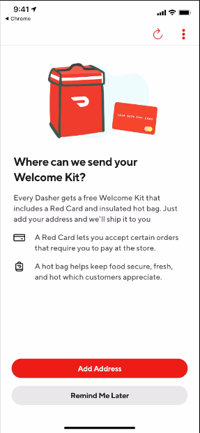entering address for welcome kit from DoorDash