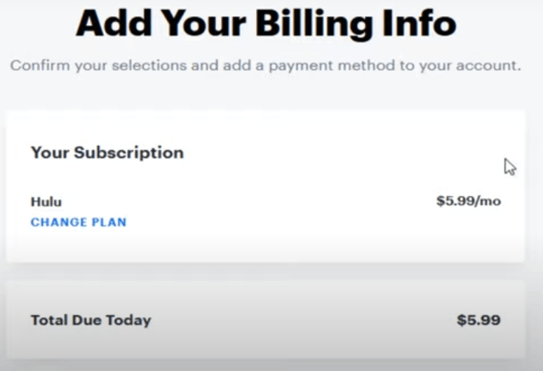 billing info to sign up hulu account