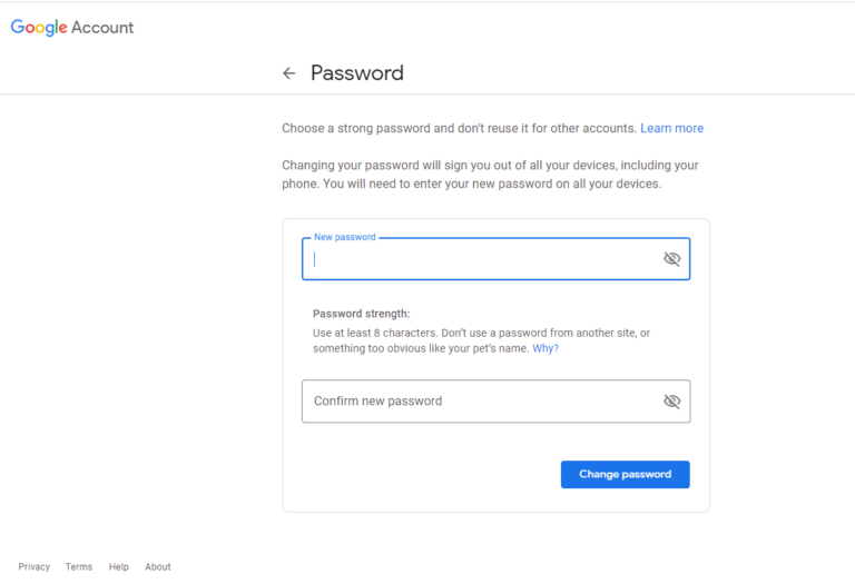 Enter your new password and re-enter and click save changes to change your YouTube TV password