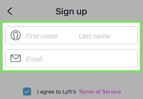 Enter your name and email address for Lyft