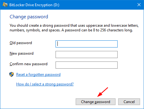 Enter your old and new password and click Change password.