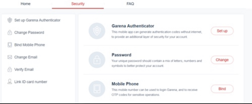 head over to the Security tab to change Garena password