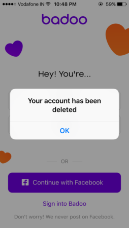 Your Badoo account has been deleted successfully