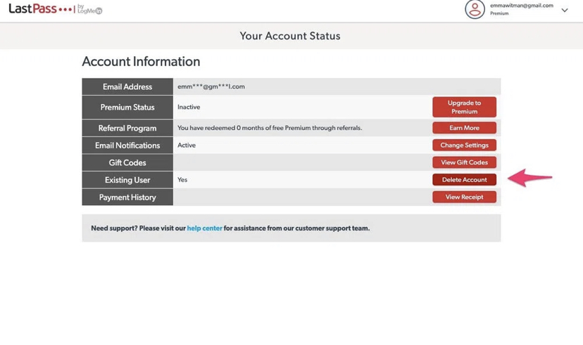 Click the Delete Account option 